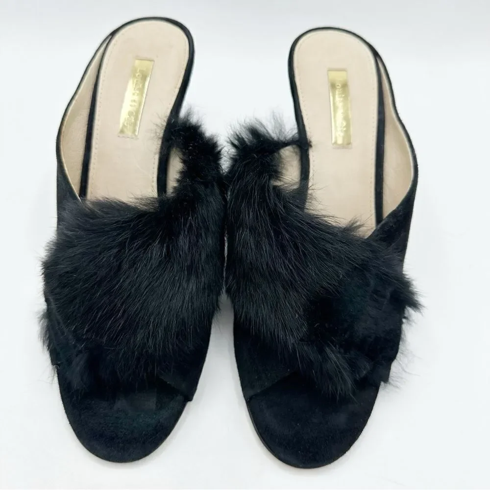 Louise Et Cie Halloway Rabbit Fur Stiletto Heel Mule Sandals Black Size 8.5‎